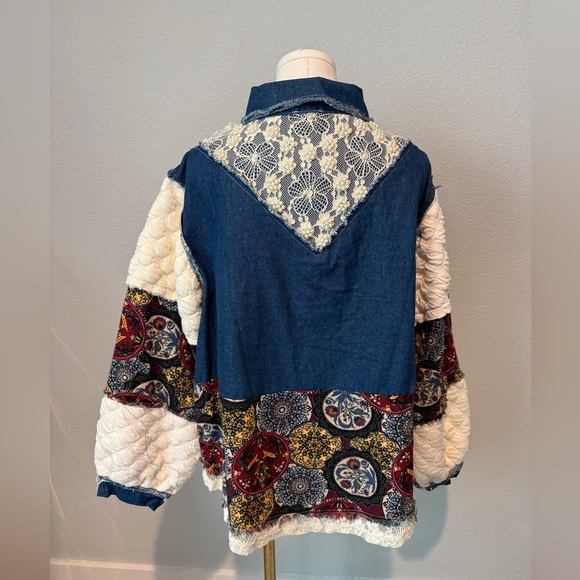 POL Denim Jacket with Lace and Patterned Accents - Picture 4 of 5